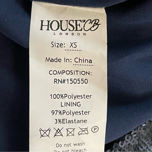 House of CB | Dante Navy Sequin Deep V Mini Dress New - Picture 11 of 12